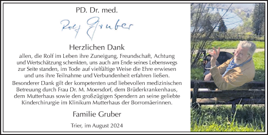 Traueranzeige von Rolf Gruber von trierischer_volksfreund