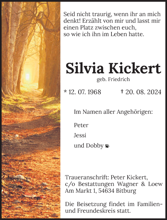 Traueranzeige von Silvia Kickert von trierischer_volksfreund