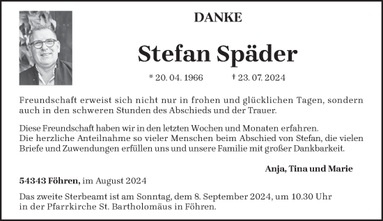 Traueranzeige von Stefan Späder von trierischer_volksfreund