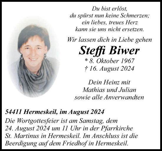 Traueranzeige von Steffi Biwer von trierischer_volksfreund