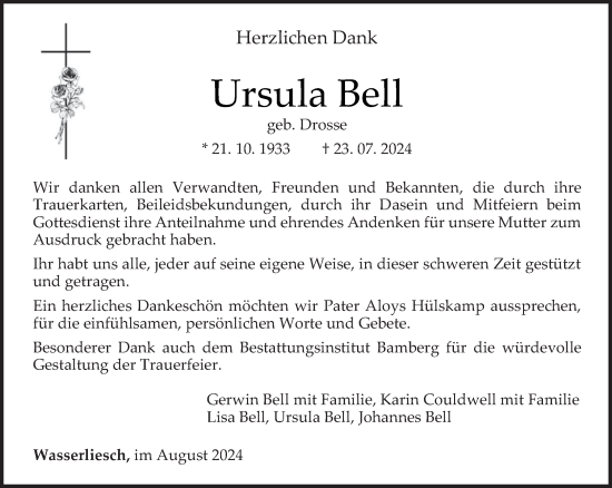 Traueranzeige von Ursula Bell von trierischer_volksfreund