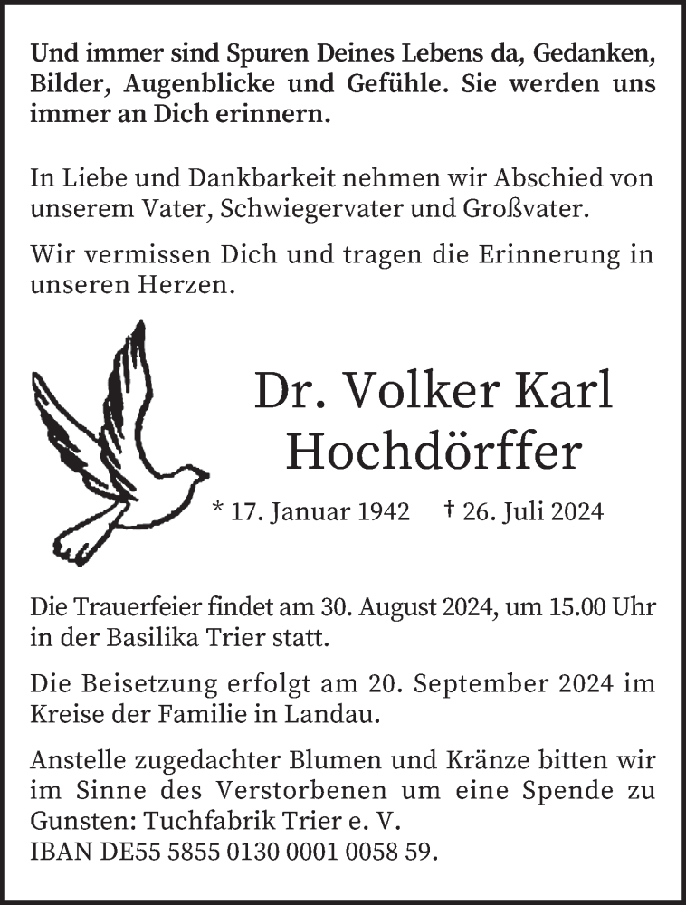  Traueranzeige für Volker Karl Hochdörffer vom 24.08.2024 aus trierischer_volksfreund