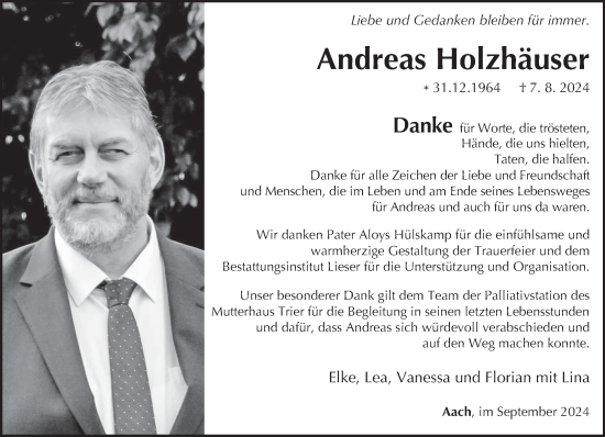 Traueranzeige von Andreas Holzhäuser von trierischer_volksfreund