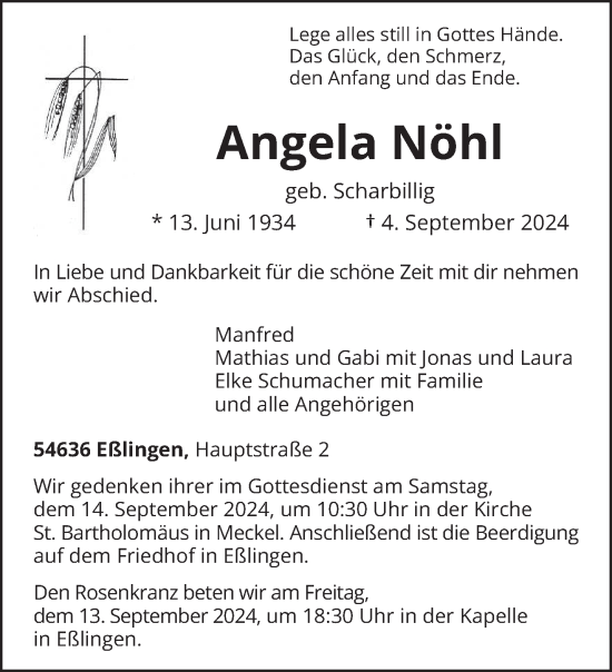 Traueranzeige von Angela Nöhl von trierischer_volksfreund