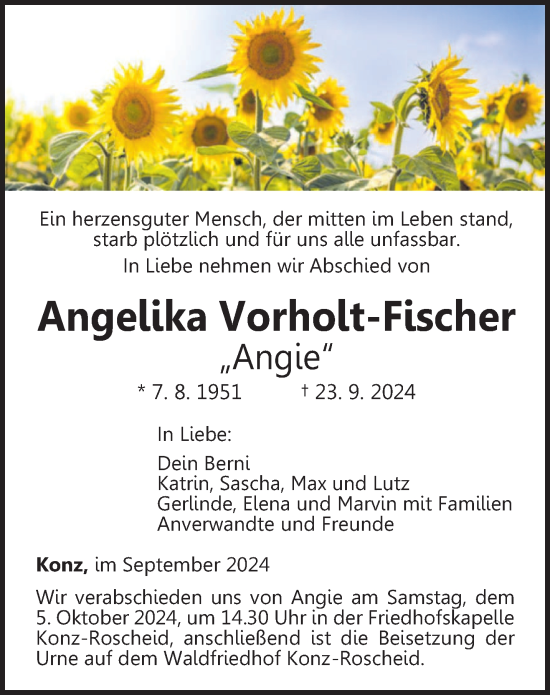 Traueranzeige von Angelika Vorholt-Fischer von trierischer_volksfreund