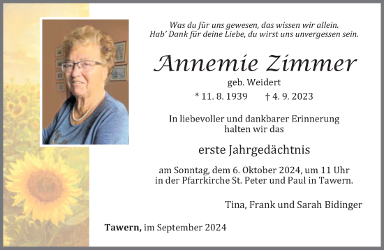 Traueranzeige von Annemie Zimmer von trierischer_volksfreund