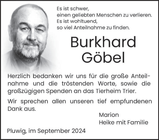 Traueranzeige von Burkhard Göbel von trierischer_volksfreund