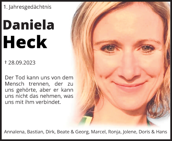 Traueranzeige von Daniela Heck von trierischer_volksfreund