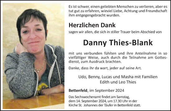 Traueranzeige von Danny Thies-Blank von trierischer_volksfreund