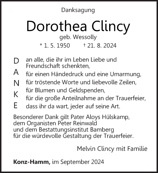 Traueranzeige von Dorothea Clincy von trierischer_volksfreund