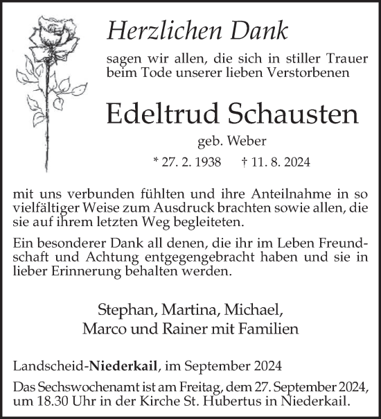 Traueranzeige von Edeltrud Schausten von trierischer_volksfreund