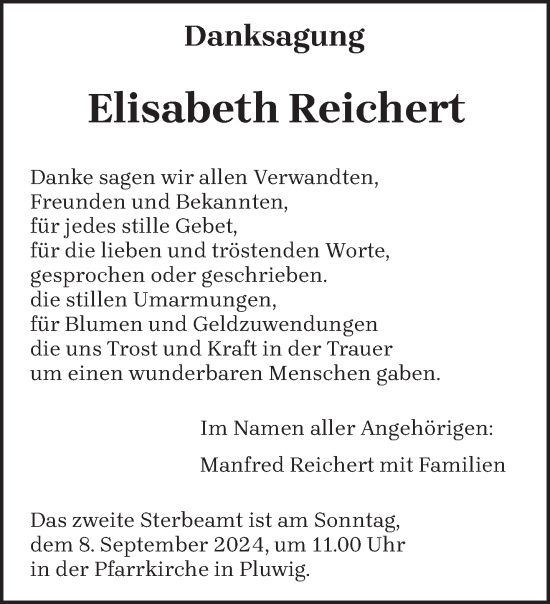 Traueranzeige von Elisabeth Reichert von trierischer_volksfreund