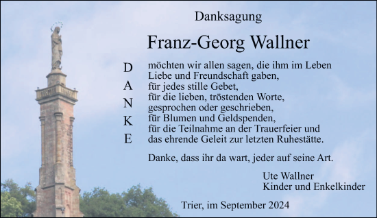 Traueranzeige von Franz-Georg Wallner von trierischer_volksfreund