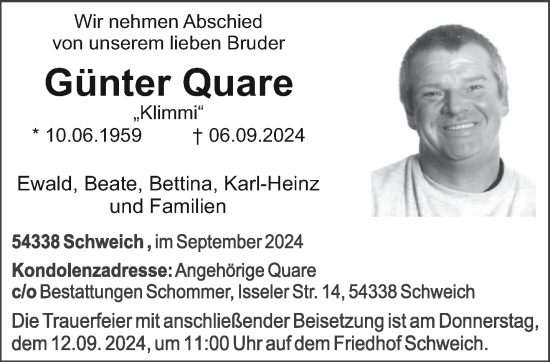 Traueranzeige von Günter Quare von trierischer_volksfreund