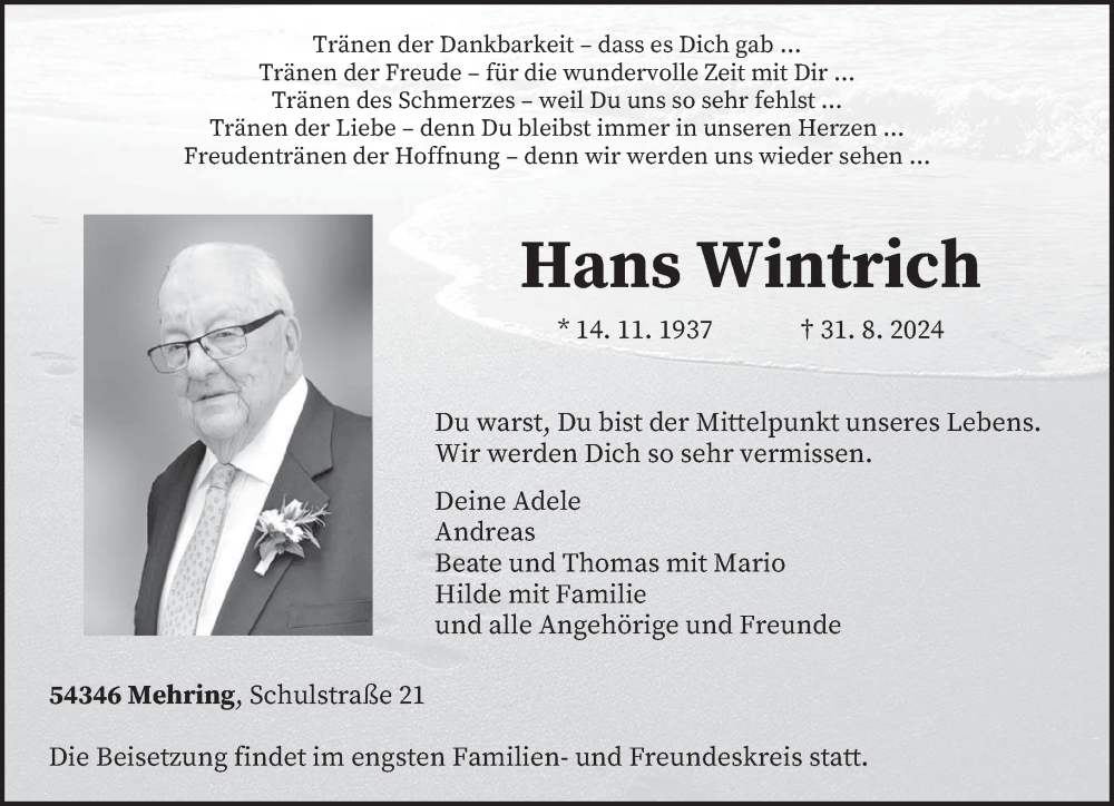  Traueranzeige für Hans Wintrich vom 04.09.2024 aus trierischer_volksfreund