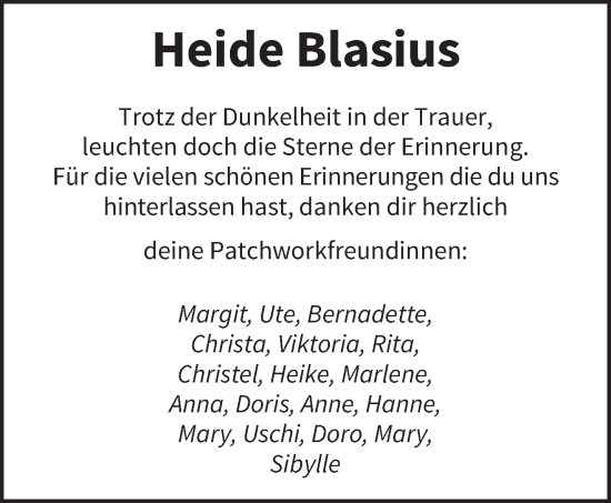 Traueranzeige von Heide Blasius von trierischer_volksfreund