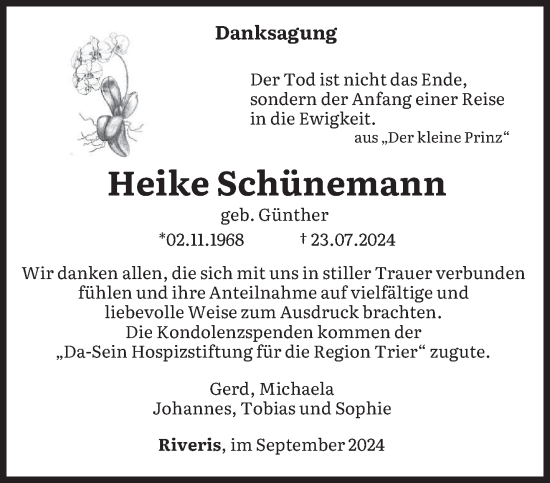 Traueranzeige von Heike Schünemann von trierischer_volksfreund