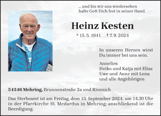 Traueranzeige von Heinz Kesten von trierischer_volksfreund