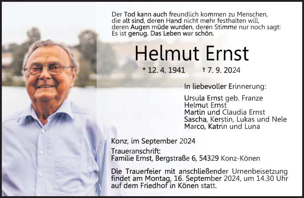  Traueranzeige für Helmut Ernst vom 12.09.2024 aus trierischer_volksfreund