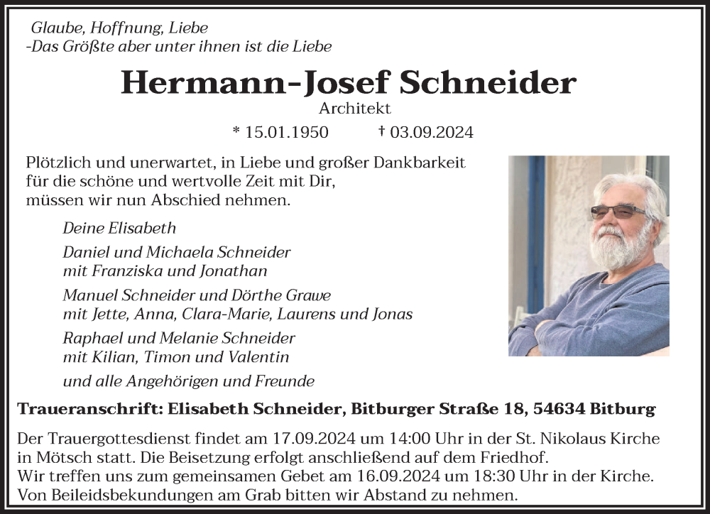  Traueranzeige für Hermann-Josef Schneider vom 12.09.2024 aus trierischer_volksfreund