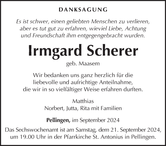 Traueranzeige von Irmgard Scherer von trierischer_volksfreund