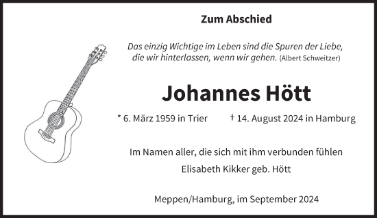 Traueranzeige von Johannes Hött von trierischer_volksfreund
