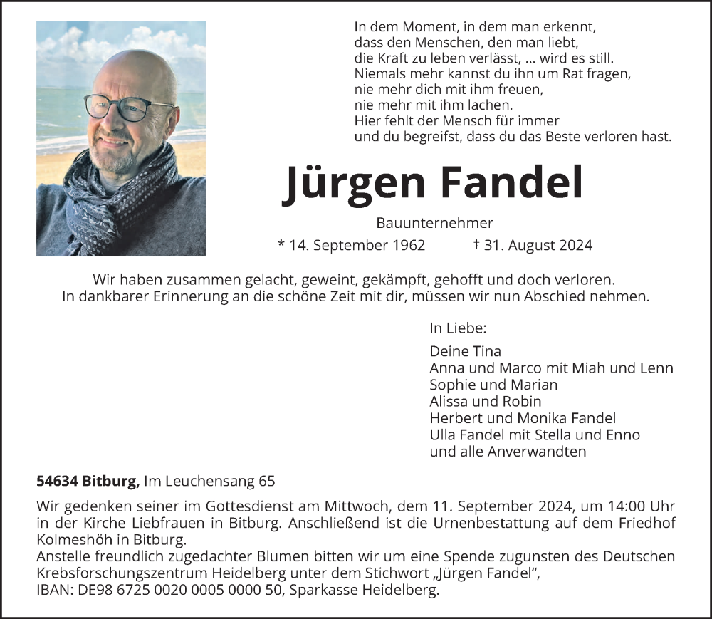  Traueranzeige für Jürgen Fandel vom 04.09.2024 aus trierischer_volksfreund