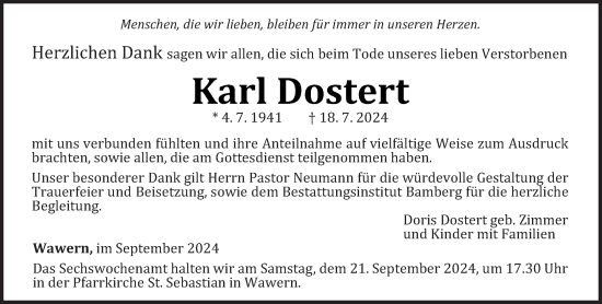 Traueranzeige von Karl Dostert von trierischer_volksfreund