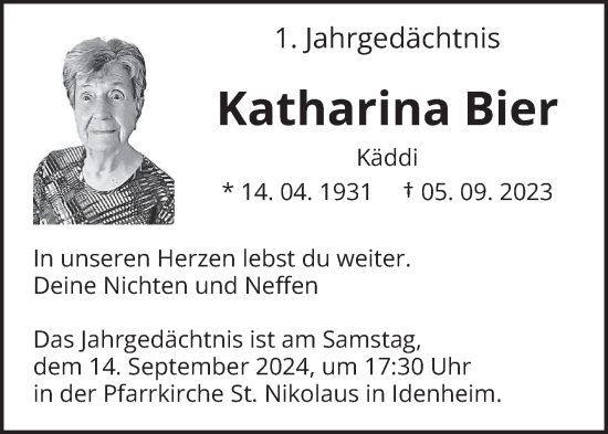 Traueranzeige von Katharina Bier von trierischer_volksfreund