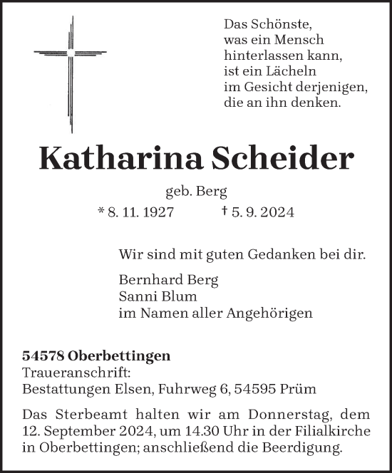 Traueranzeige von Katharina Scheider von trierischer_volksfreund