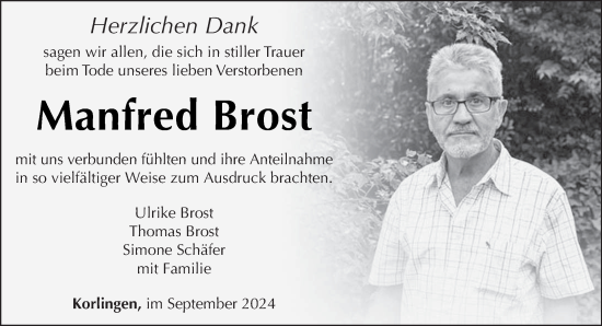 Traueranzeige von Manfred Brost von trierischer_volksfreund
