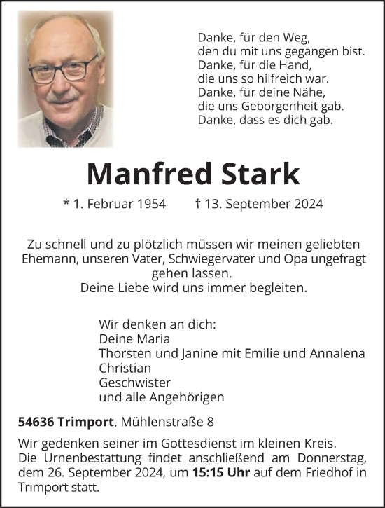 Traueranzeige von Manfred Stark von trierischer_volksfreund