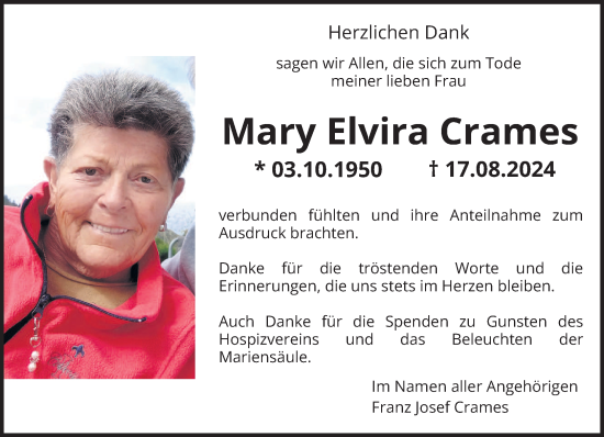 Traueranzeige von Mary Elvira Crames von trierischer_volksfreund