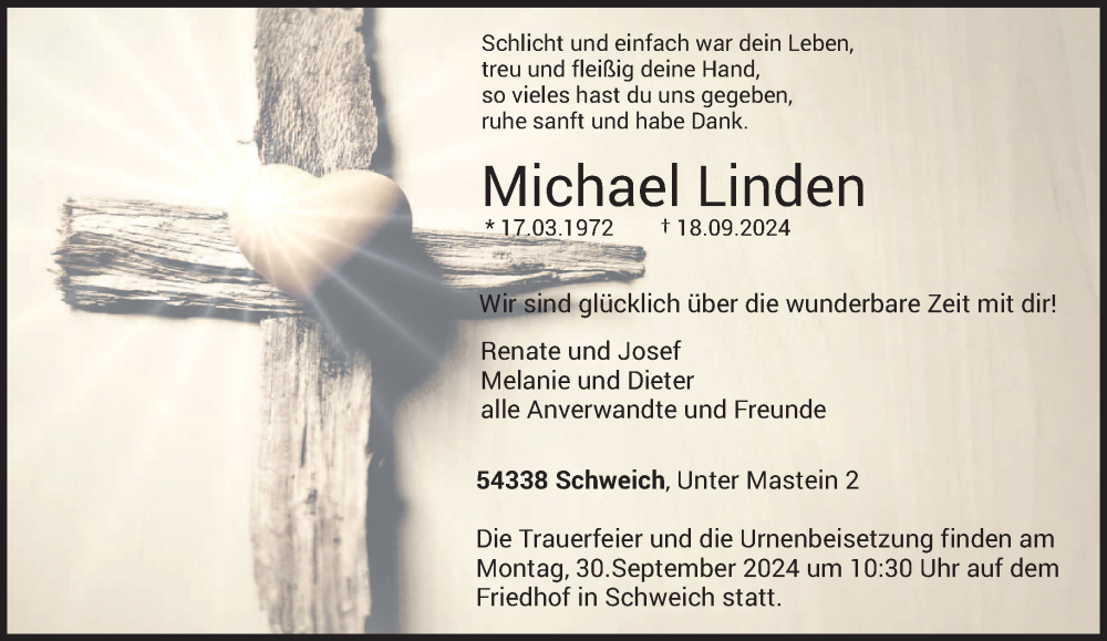  Traueranzeige für Michael Linden vom 21.09.2024 aus trierischer_volksfreund