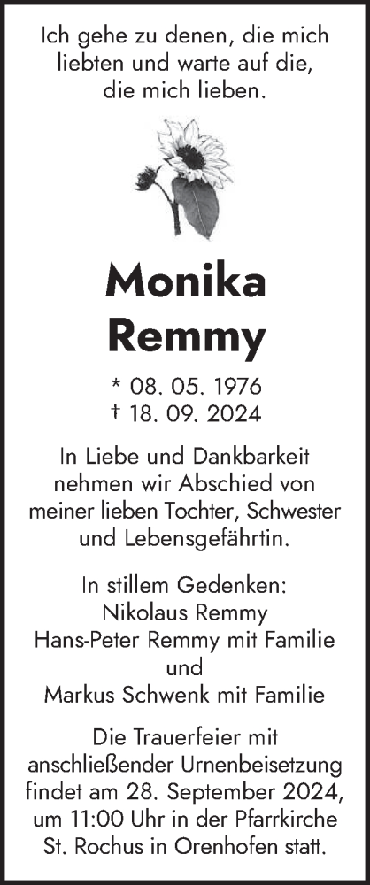 Traueranzeige von Monika Remmy von trierischer_volksfreund