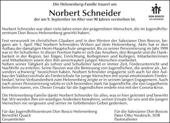 Traueranzeige von Norbert Schneider von trierischer_volksfreund