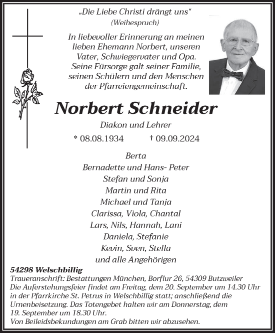 Traueranzeige von Norbert Schneider von trierischer_volksfreund