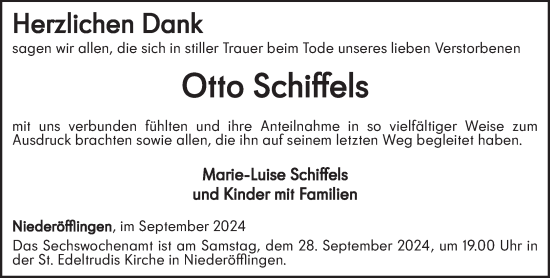 Traueranzeige von Otto Schiffels von trierischer_volksfreund