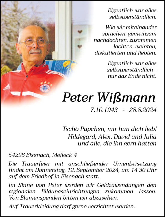 Traueranzeige von Peter Wißmann von trierischer_volksfreund