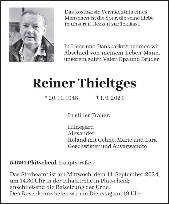 Traueranzeige von Reiner Thieltges von trierischer_volksfreund