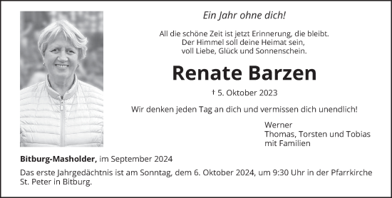 Traueranzeige von Renate Barzen von trierischer_volksfreund