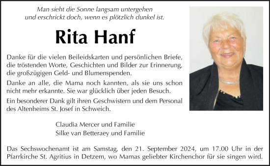 Traueranzeige von Rita Hanf von trierischer_volksfreund