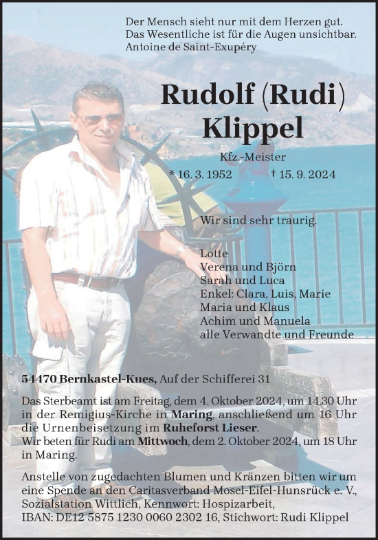 Traueranzeige von Rudolf Klippel von trierischer_volksfreund