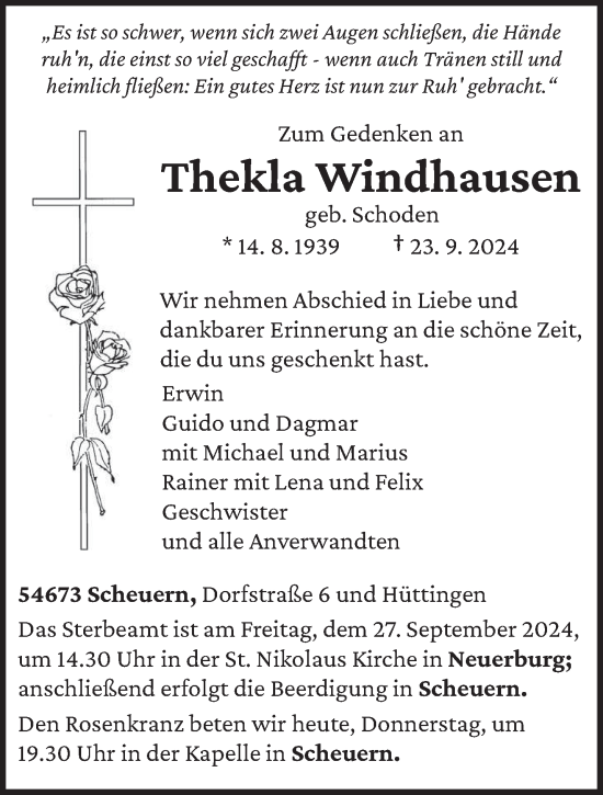 Traueranzeige von Thekla Windhausen von trierischer_volksfreund