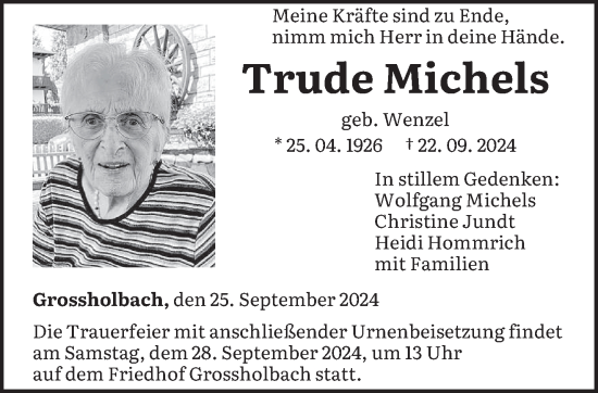 Traueranzeige von Trude Michels von trierischer_volksfreund