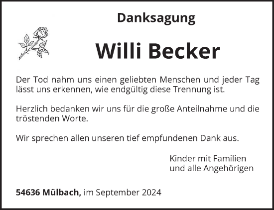 Traueranzeige von Willi Becker von trierischer_volksfreund