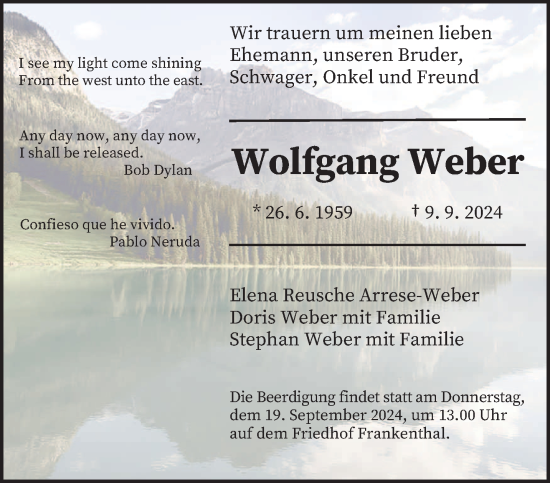 Traueranzeige von Wolfgang Weber von trierischer_volksfreund