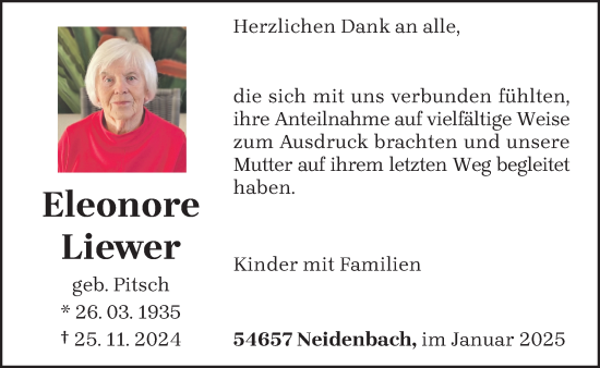 Traueranzeige von Eleonore Liewer von trierischer_volksfreund