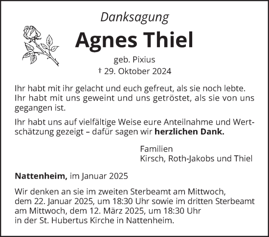 Traueranzeige von Agnes Thiel von trierischer_volksfreund