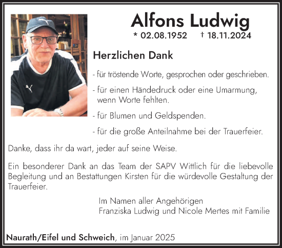 Traueranzeige von Alfons Ludwig von trierischer_volksfreund